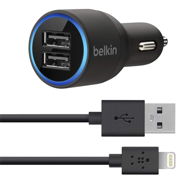 Belkin - Carregador de carro com duas portas USB, inclui um cabo Lightning - 2-Port Car Charger + Cable