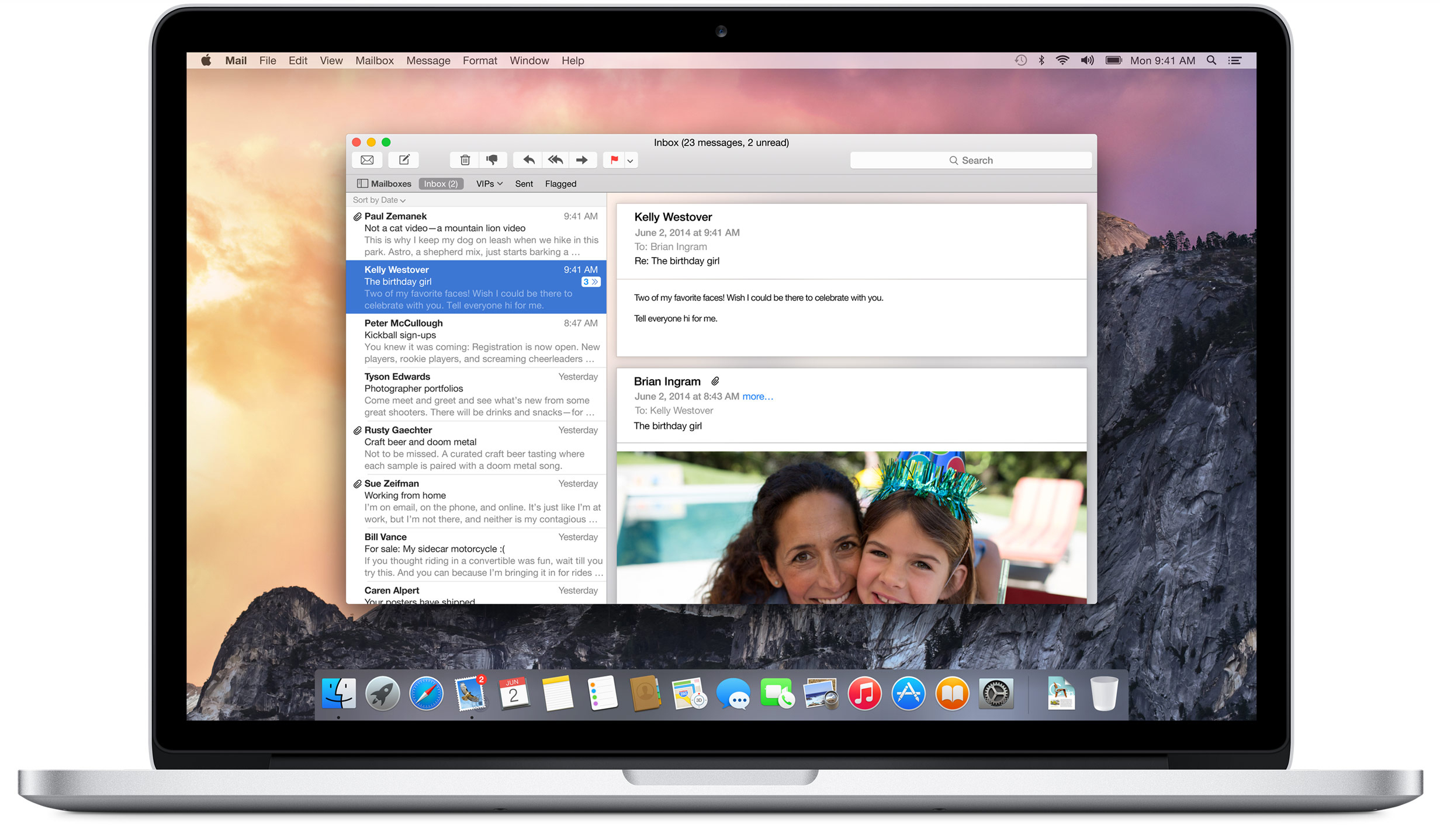 Mail num MacBook Pro rodando o OS X Yosemite