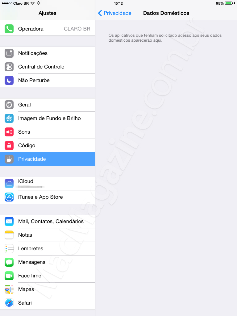 Screenshot do iOS 8 no iPad