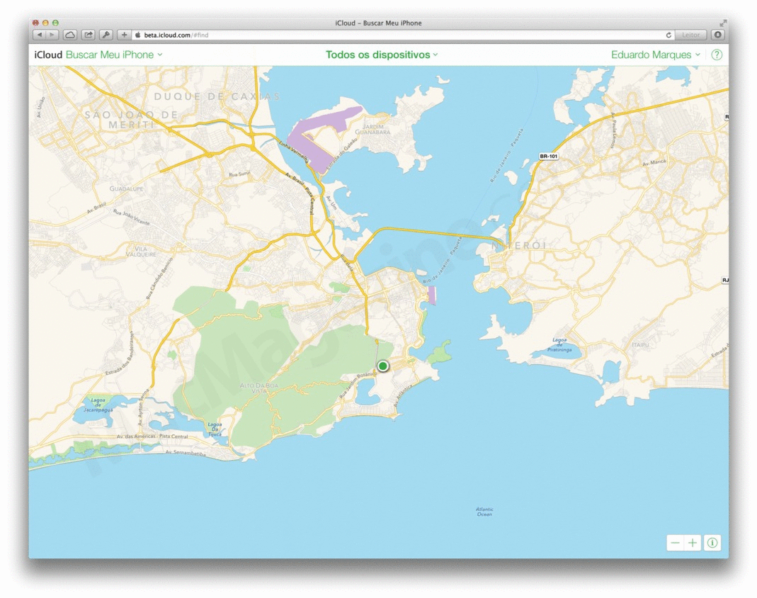 Mapas da Apple no iCloud.com