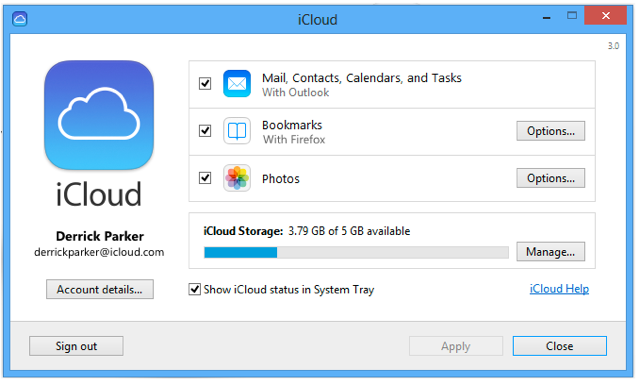 Painel de Controle do iCloud 3.1 para Windows