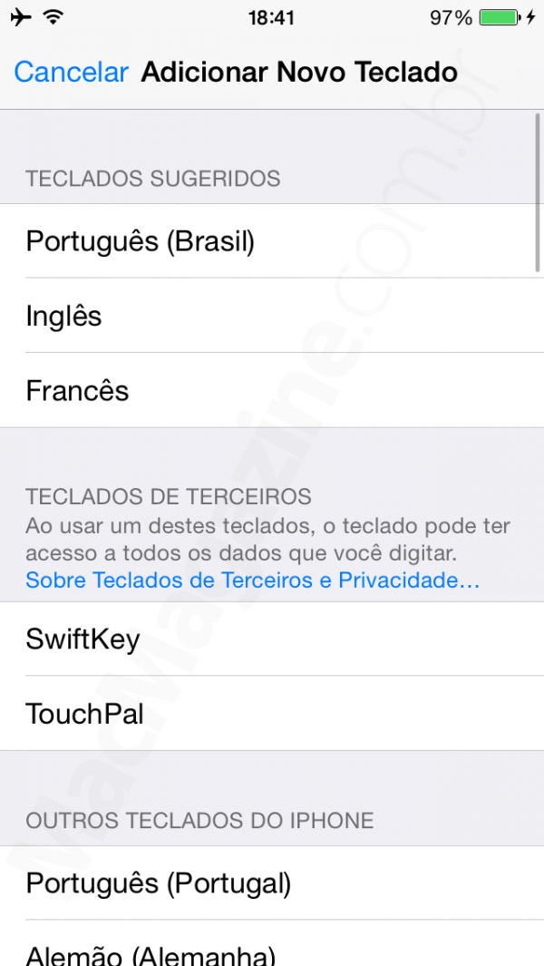 Teclado de terceiros no iOS 8