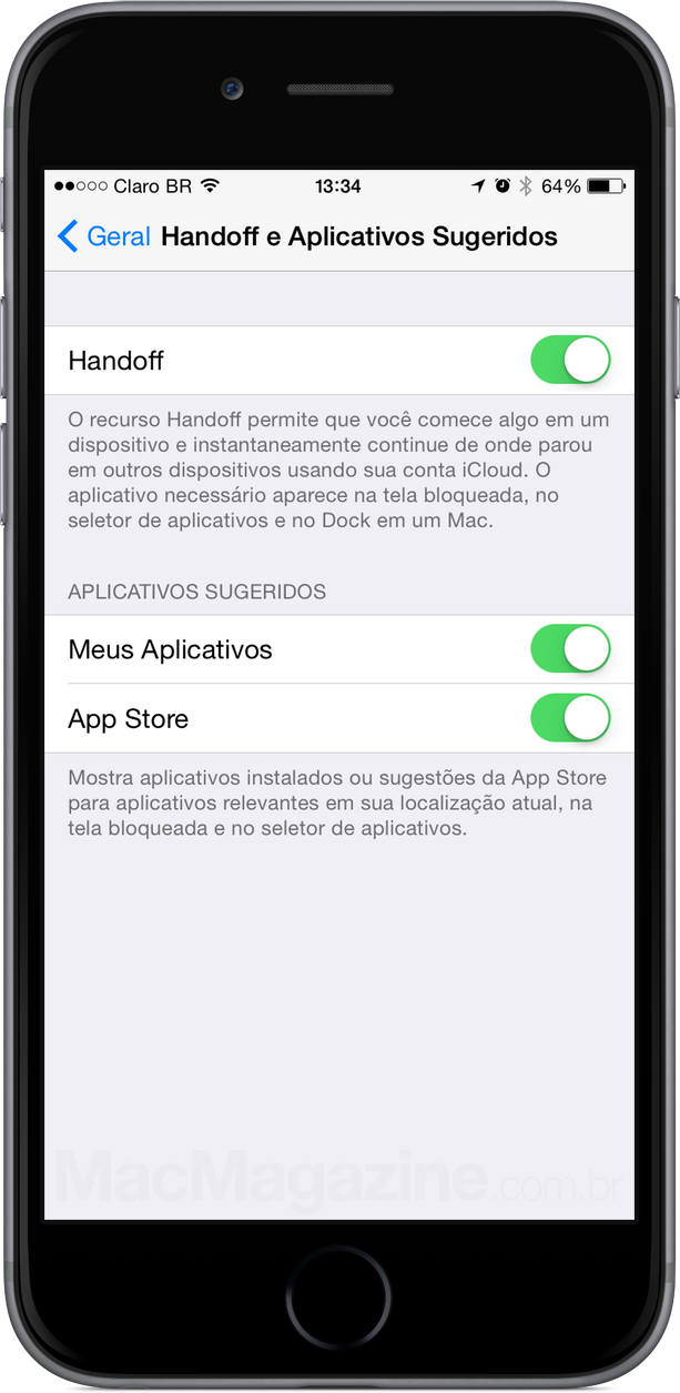 Recurso de sugestão de apps no iOS 8