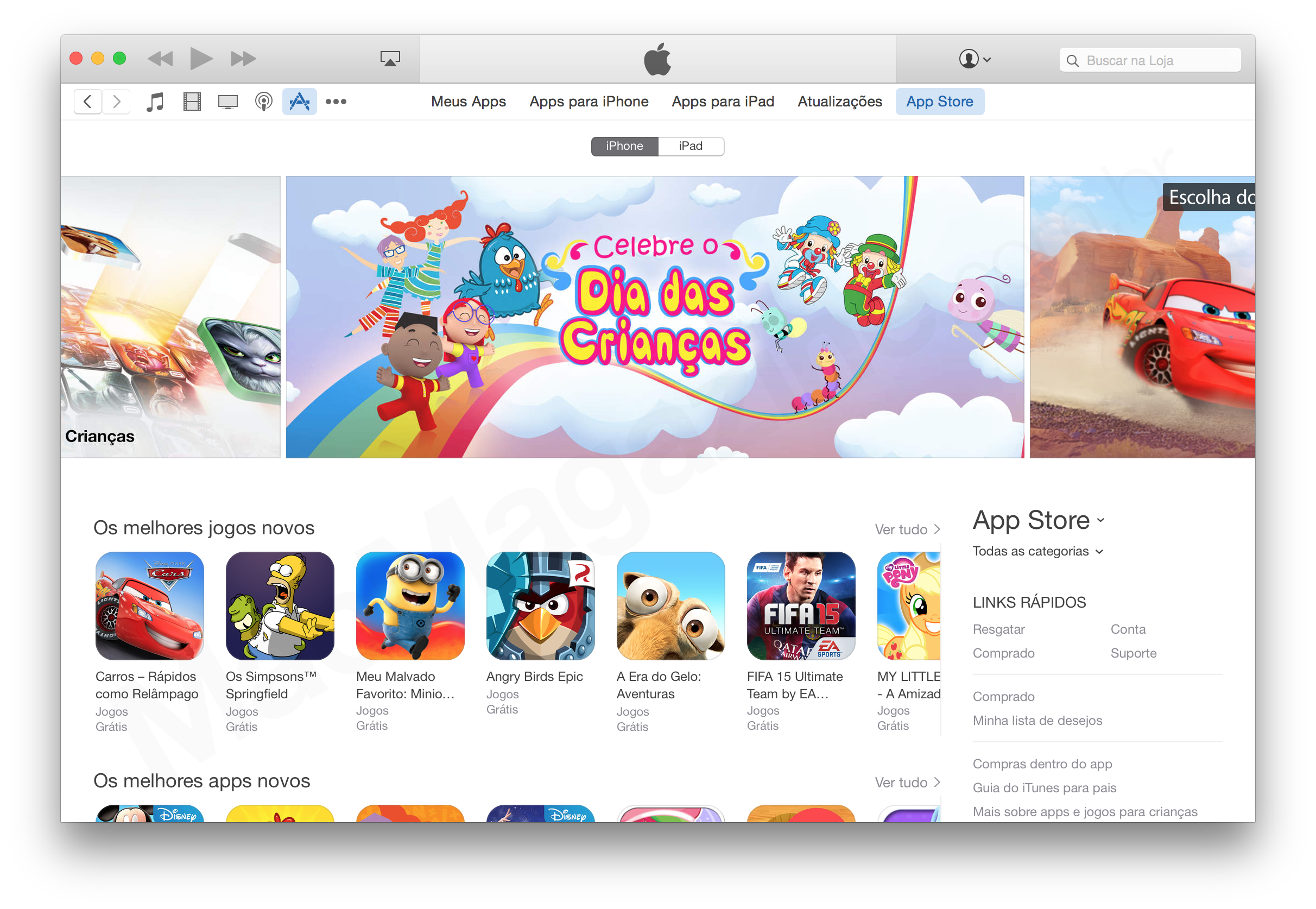 Nova iTunes/App Store, com visual  do OS X Yosemite