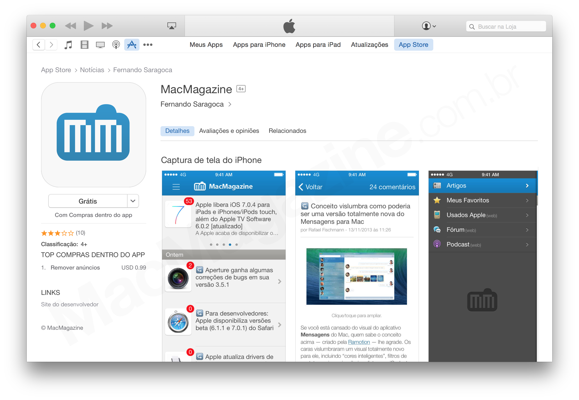 Nova iTunes/App Store, com visual  do OS X Yosemite