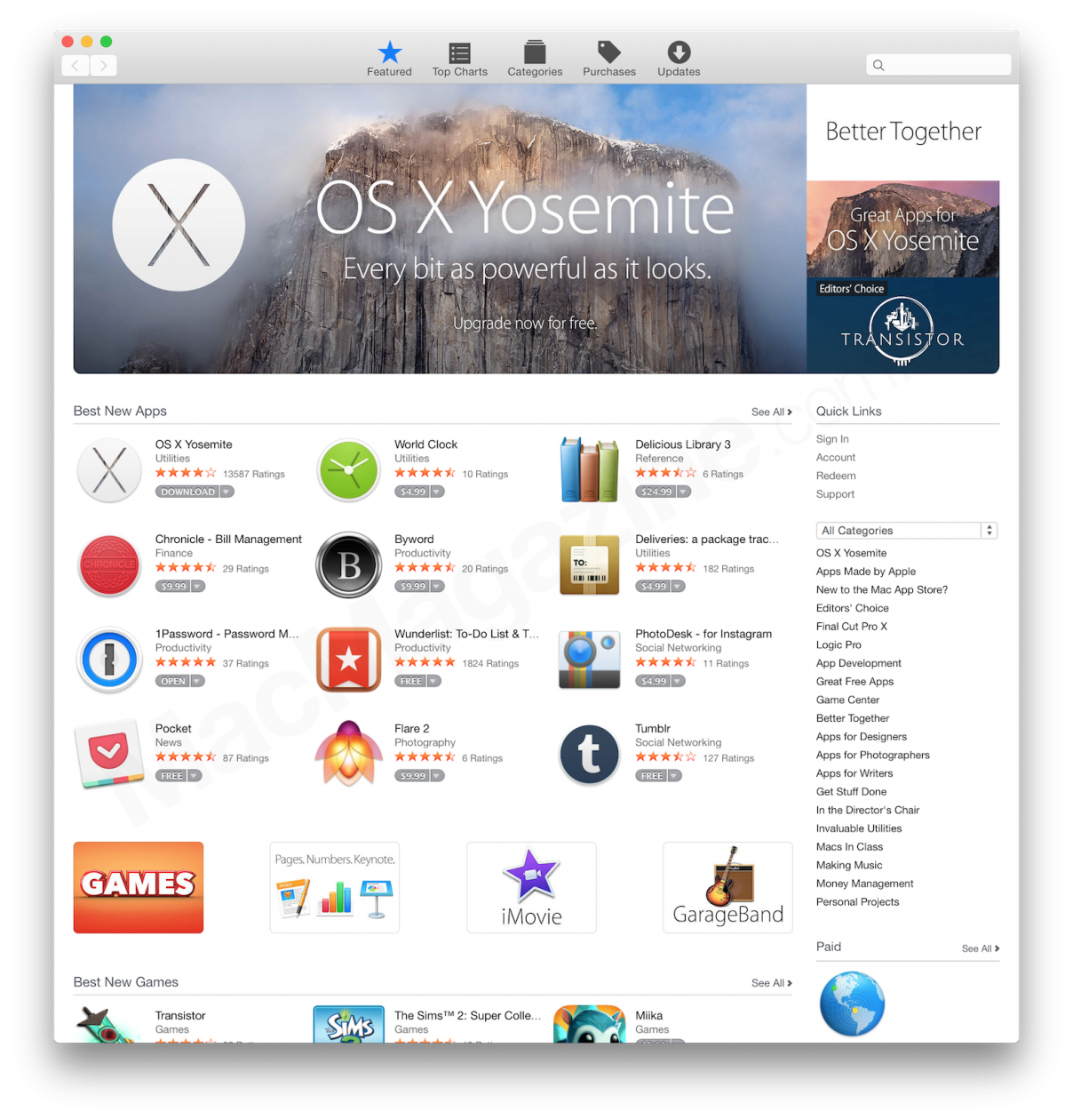 Mac App Store no OS X Yosemite