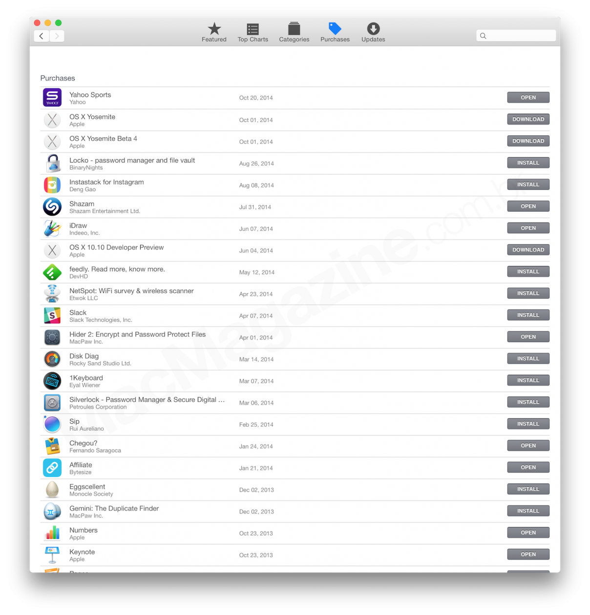 Mac App Store no OS X Yosemite