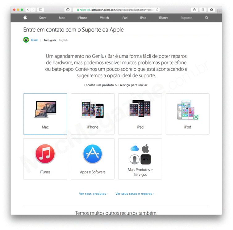 Site de suporte da Apple