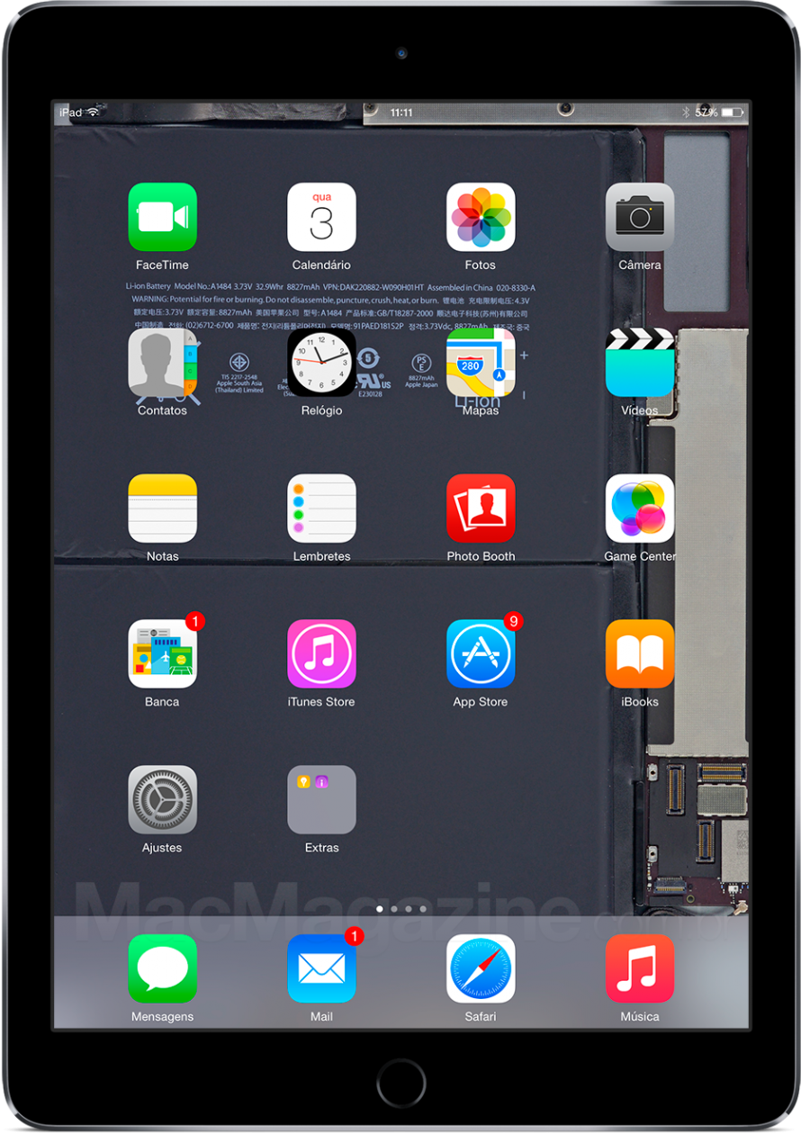 iPad Air 2 com fundo de tela da iFixit