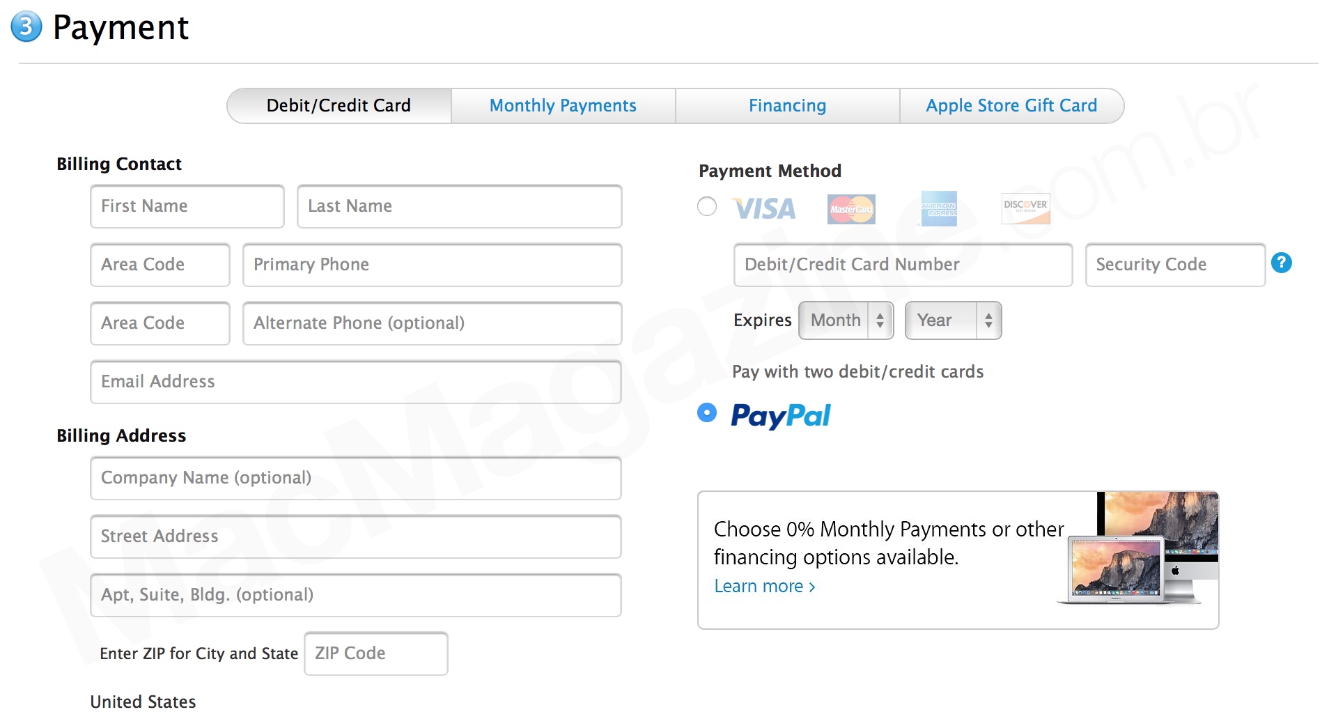 PayPal na Apple Online Store americana