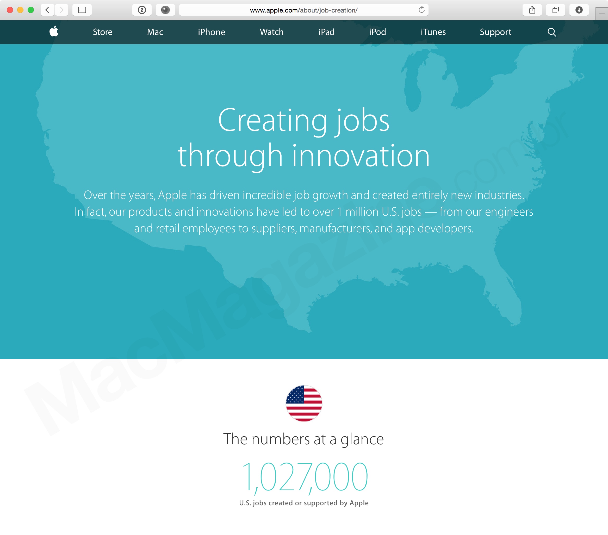 Página da Apple sobre empregos criados nos EUA