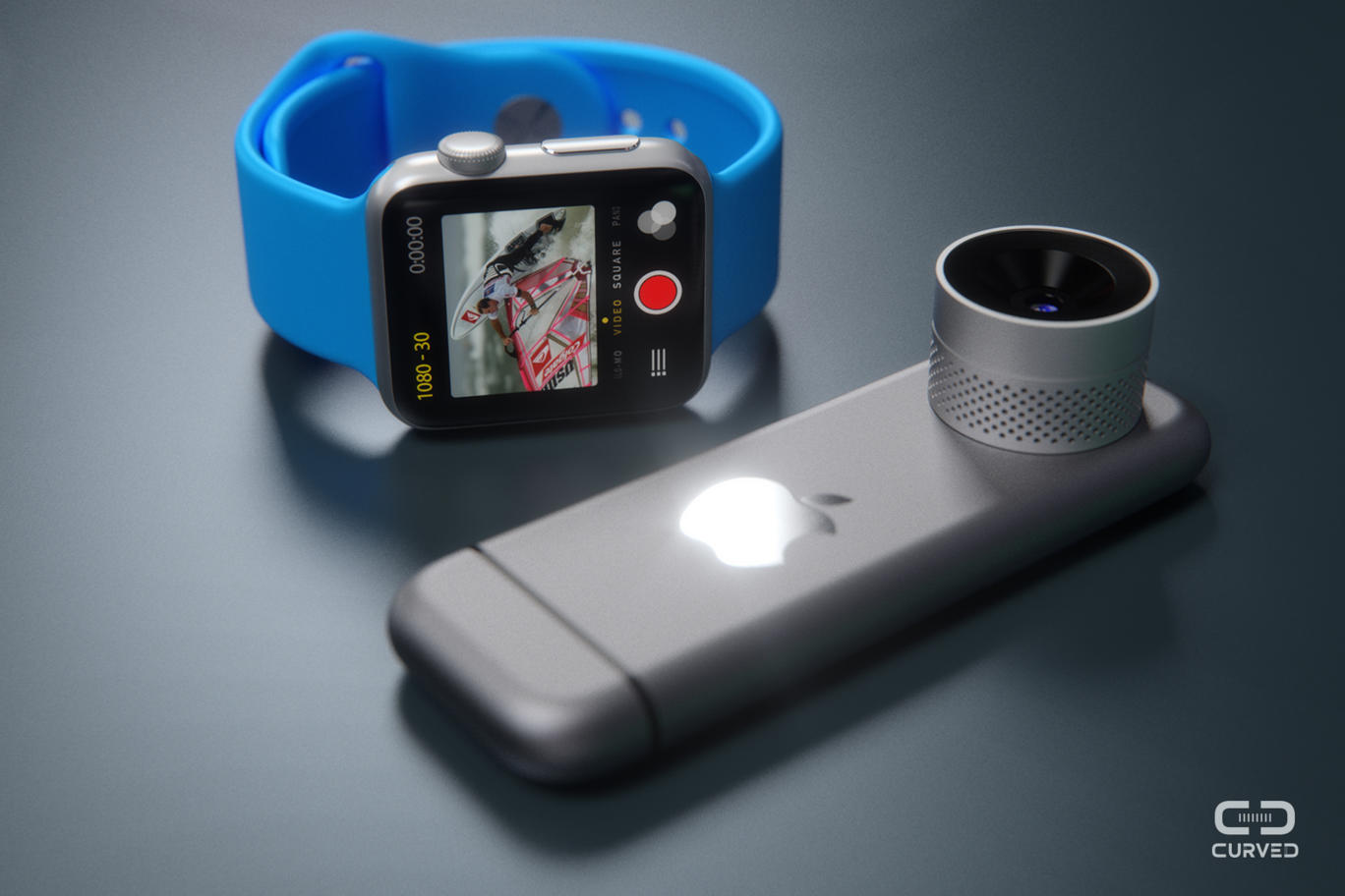 Mockup da iPro com o Apple Watch