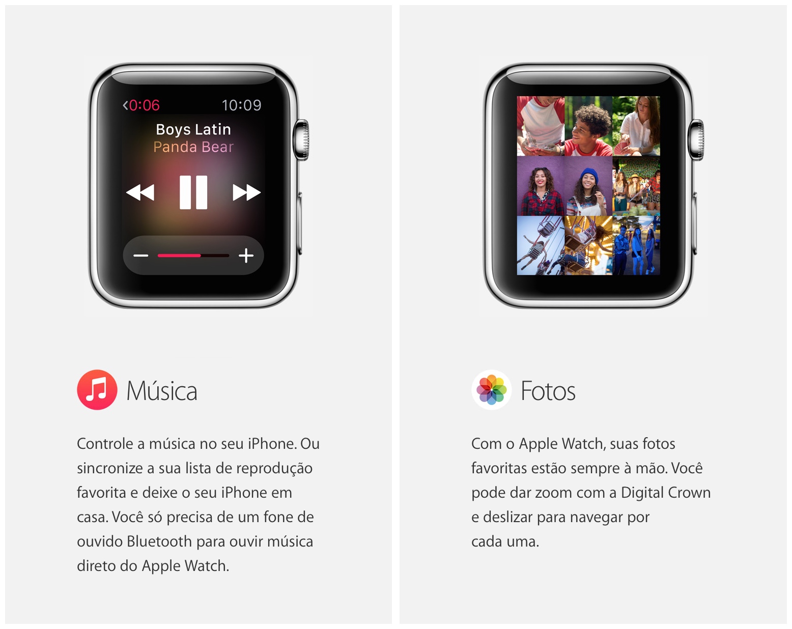 Música e Fotos no Apple Watch