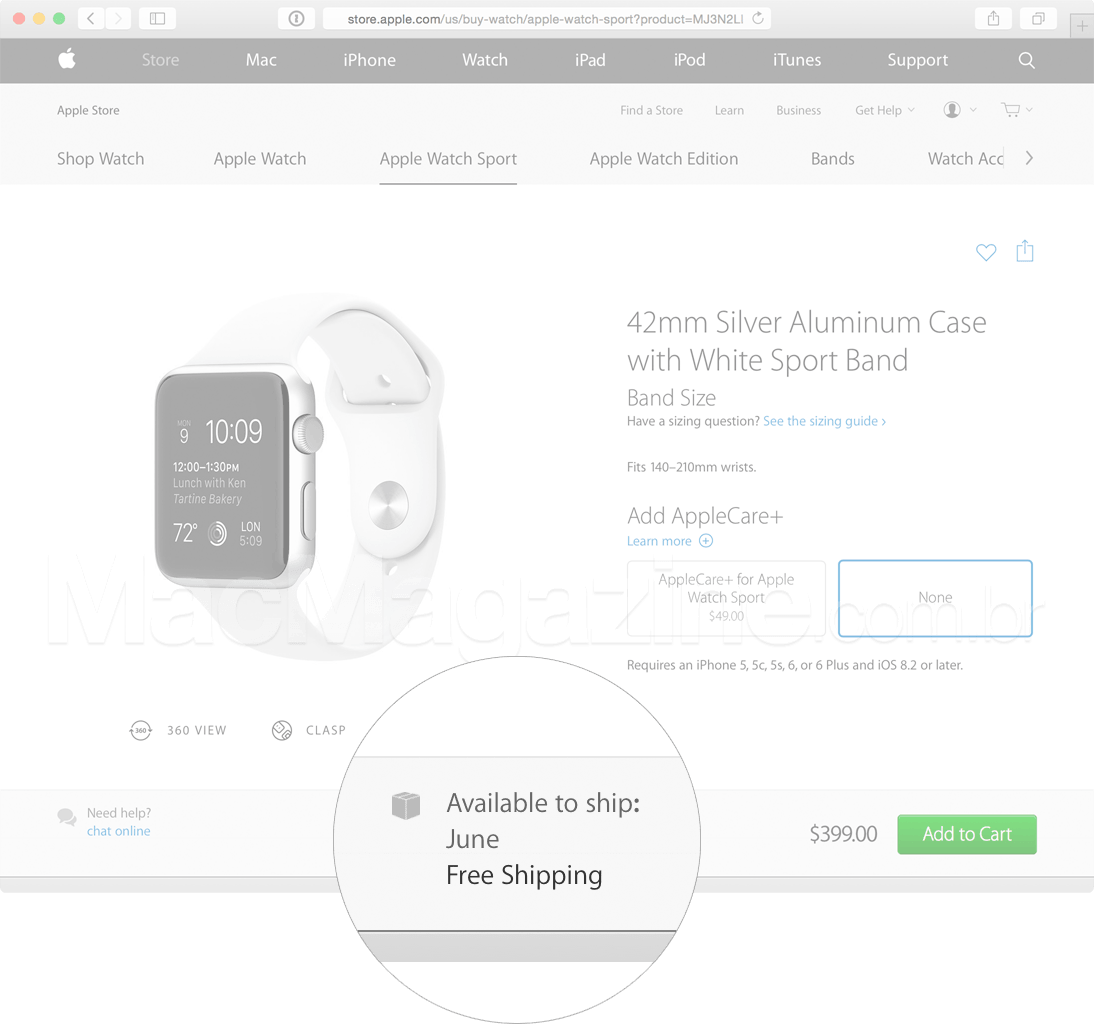 Entrega do Apple Watch para junho