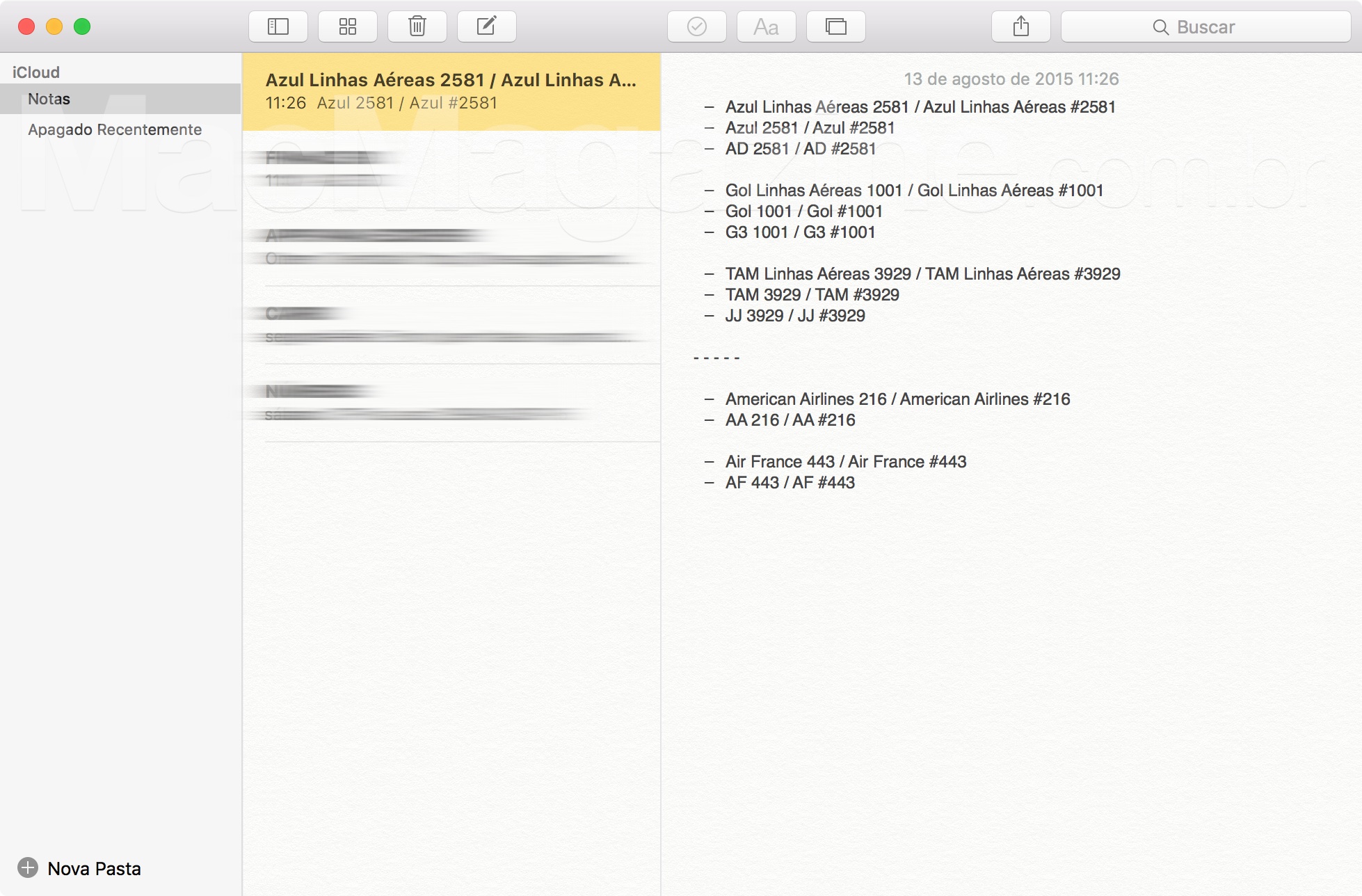 Informações de voos no OS X El Capitan 10.11