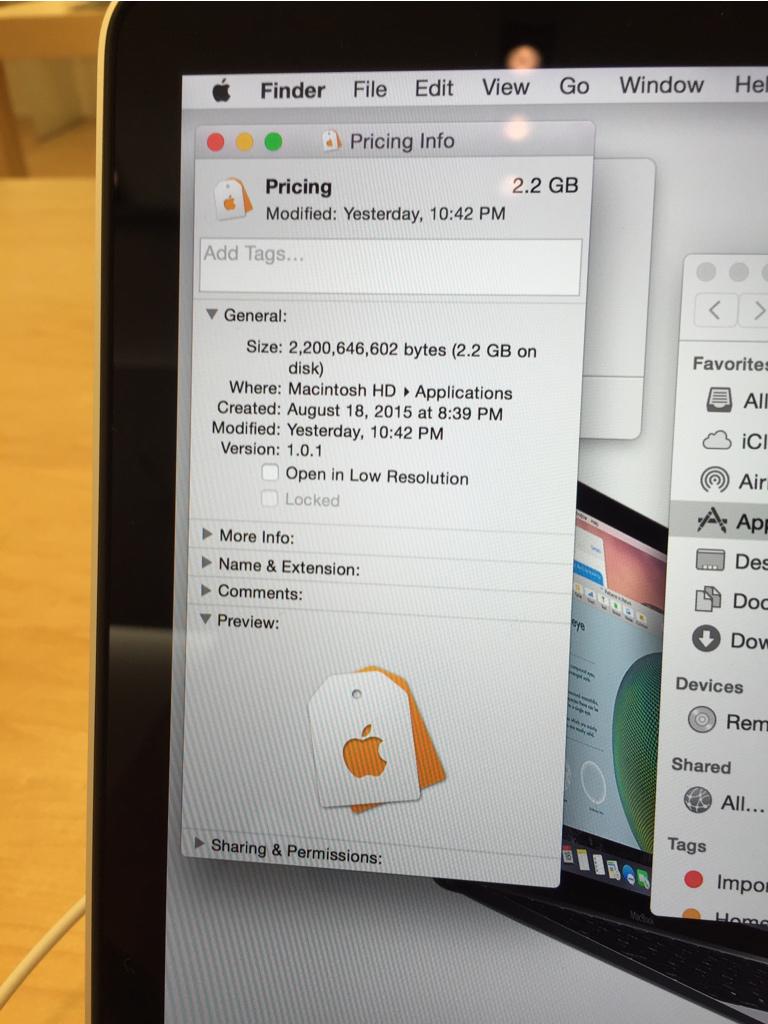 App Pricing utilizado em produtos expostos nas lojas da Apple