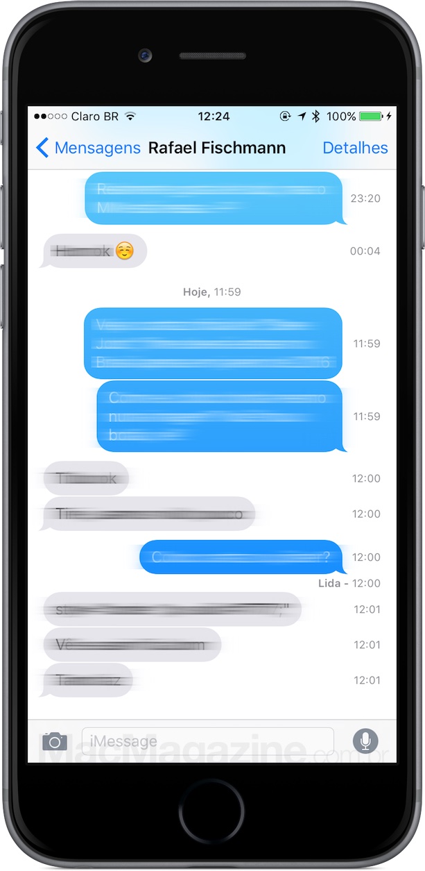 Horário das mensagens no app Mensagens