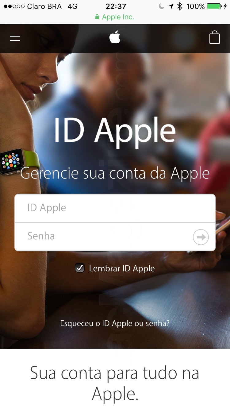 Página para gerenciar IDs Apple