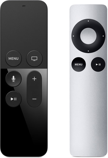 Controles das Apple TVs de quarta e terceira geração lado a lado