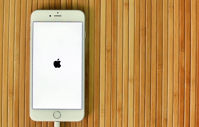 iPhone 6 Plus com o logo da Apple na tela