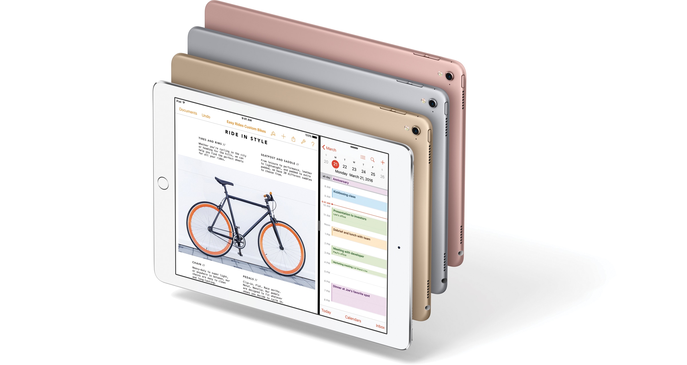 Família do iPad Pro de 9,7 polegadas com as quatro cores voando