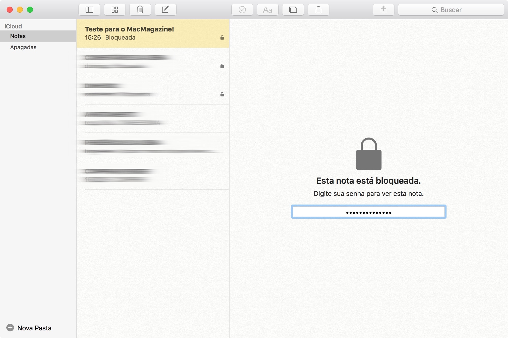 Como bloquear uma anotação no app Notas do - OS X 10.11.4