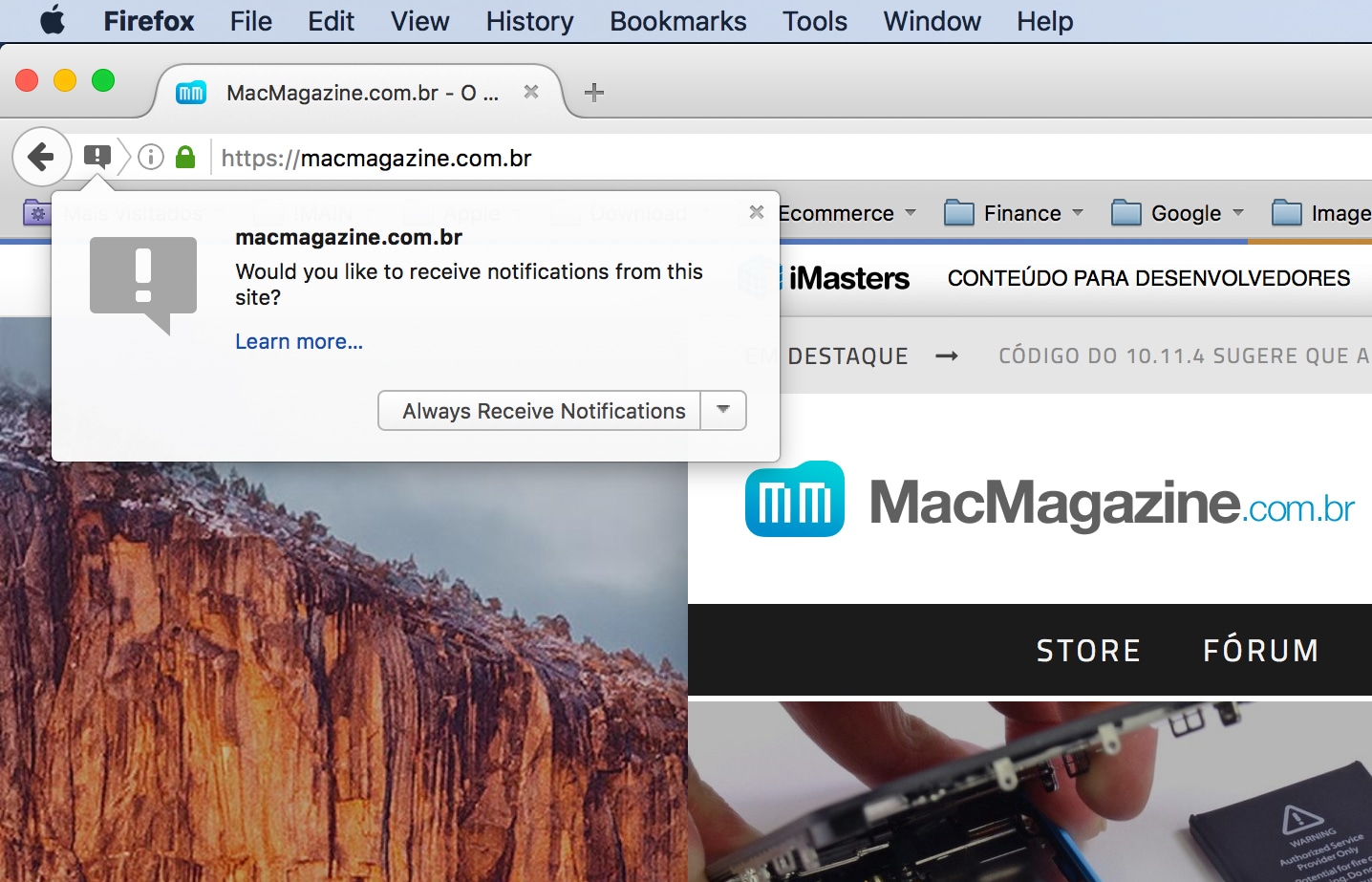 Notificações push do MacMagazine no Firefox