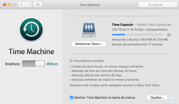 Fazendo backup pelo Time Machine