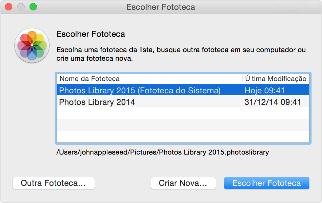 Escolhendo uma Fototeca do Fotos para OS X
