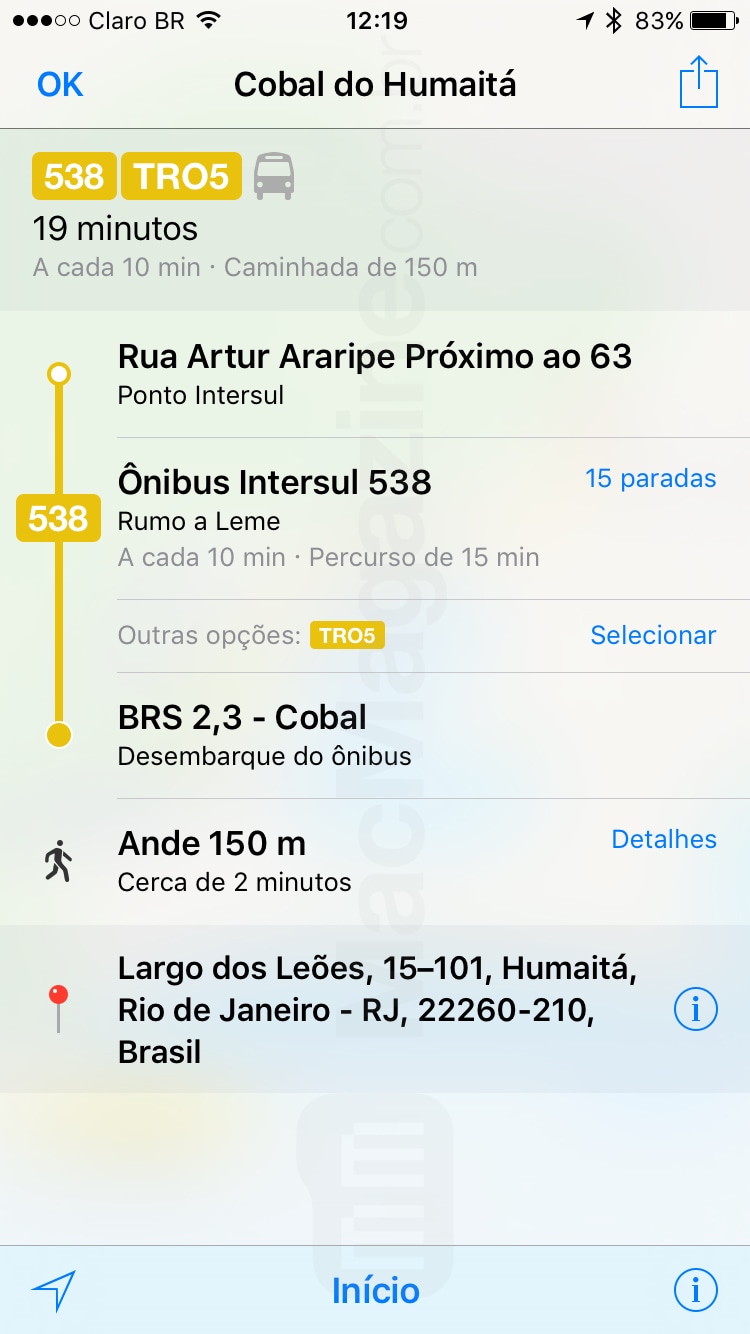 Informações de transporte público nos mapas da Apple