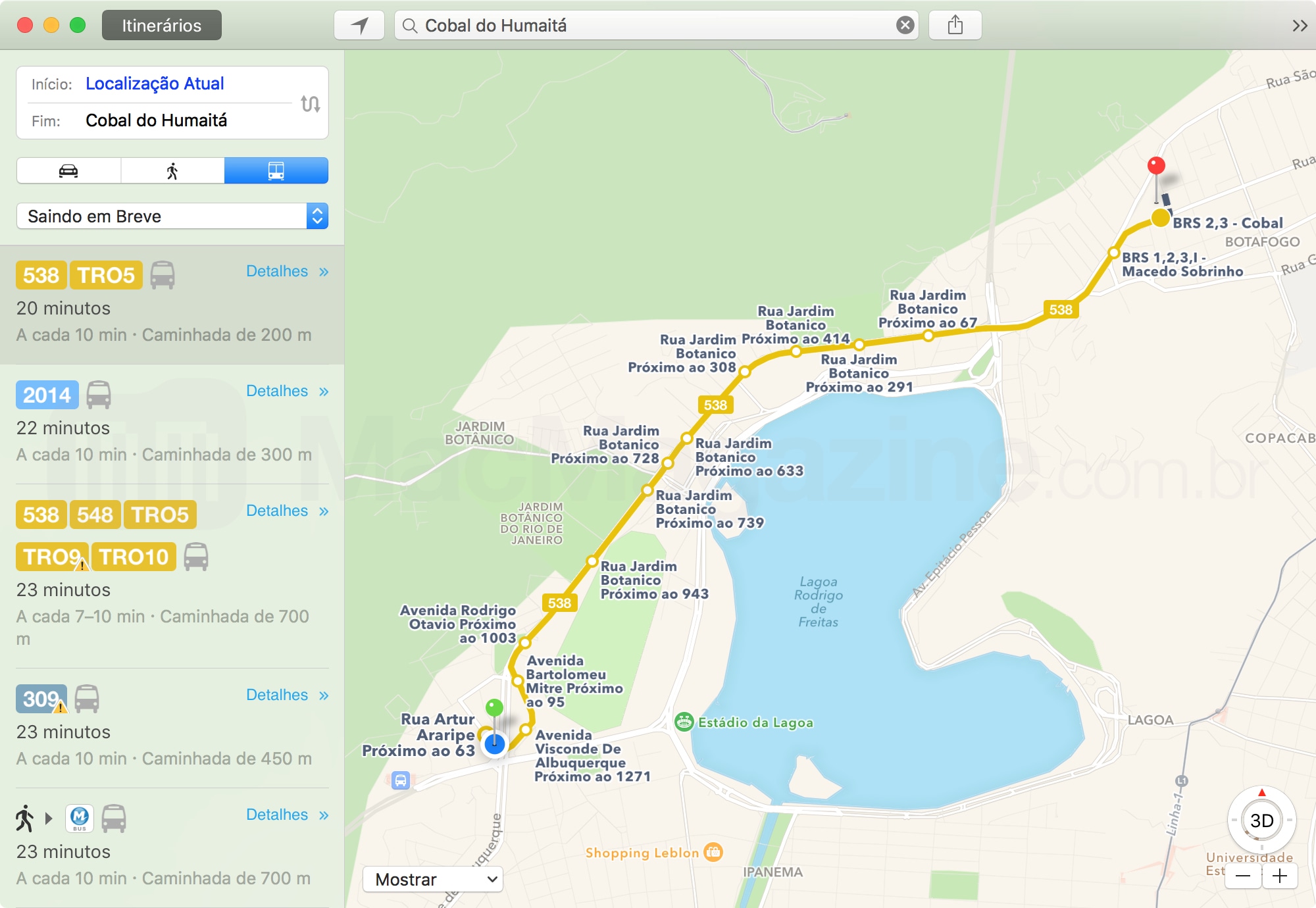 Informações de transporte público nos mapas da Apple