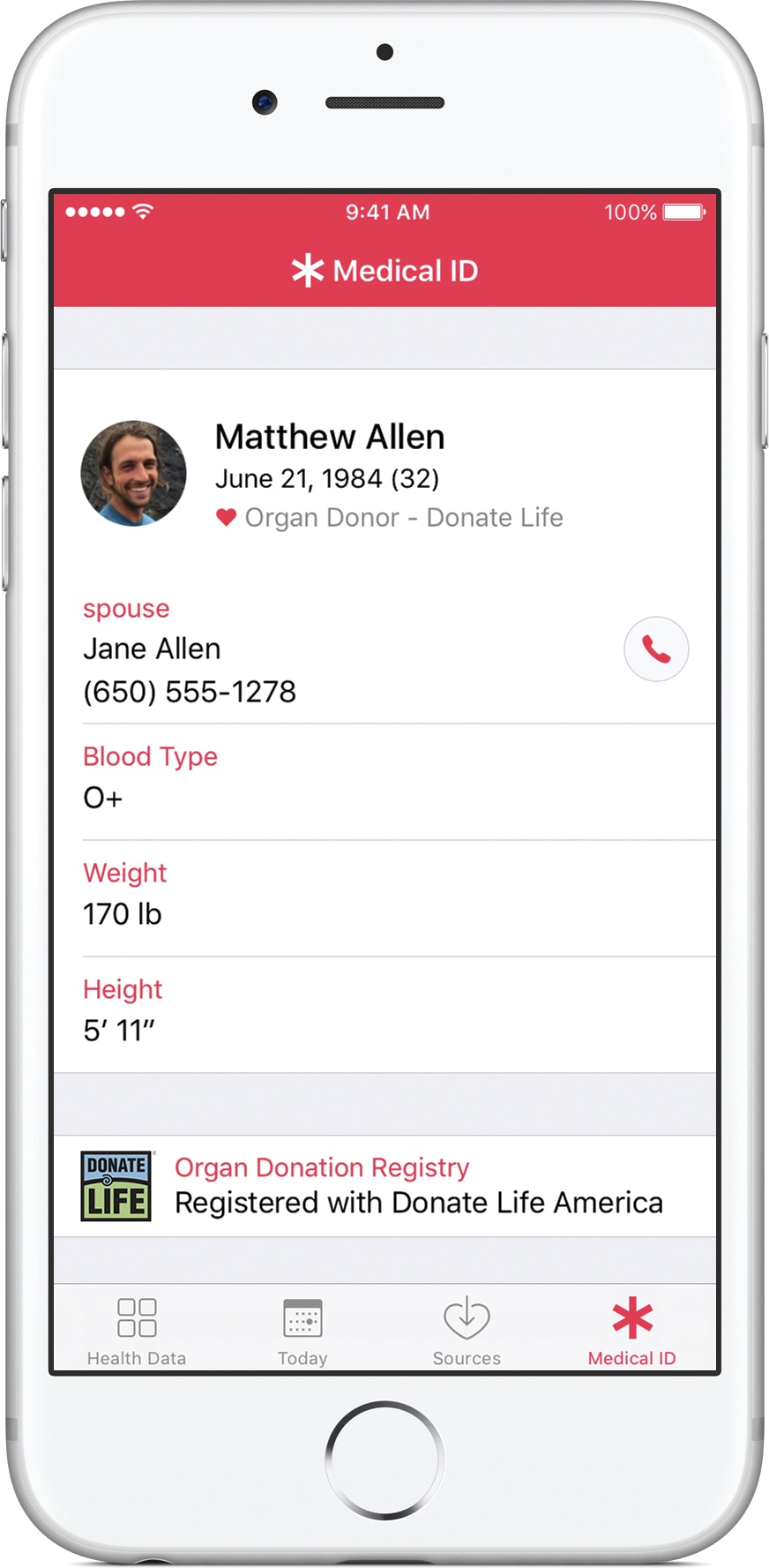 Doador de órgãos no Saúde do iOS 10
