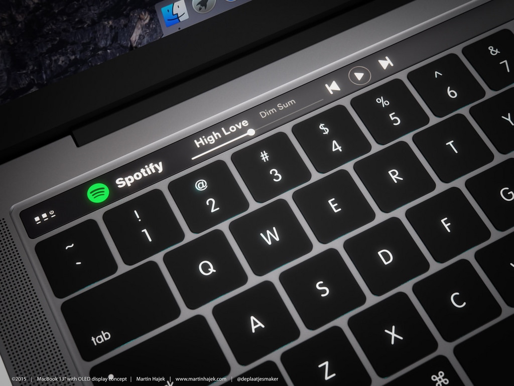 Spotify na tela de OLED do novo MacBook Pro (mockup)