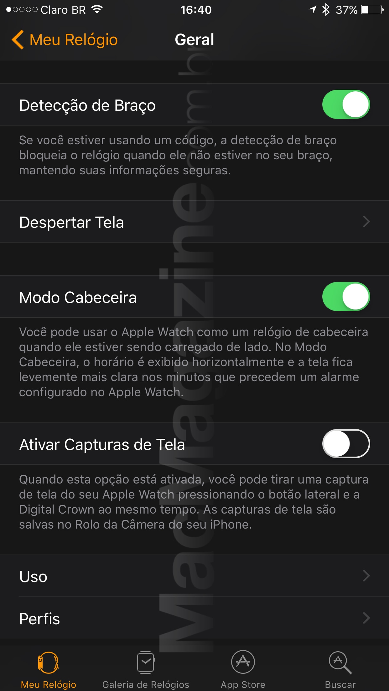 Screenshot do app Watch no iOS 10