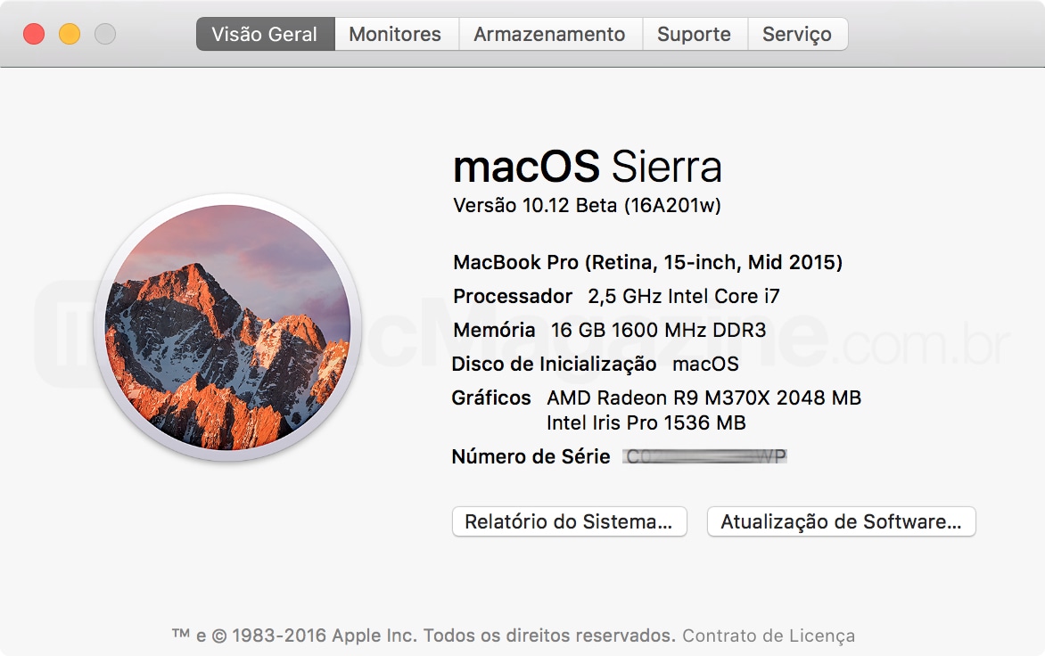 Screenshot do macOS Sierra beta