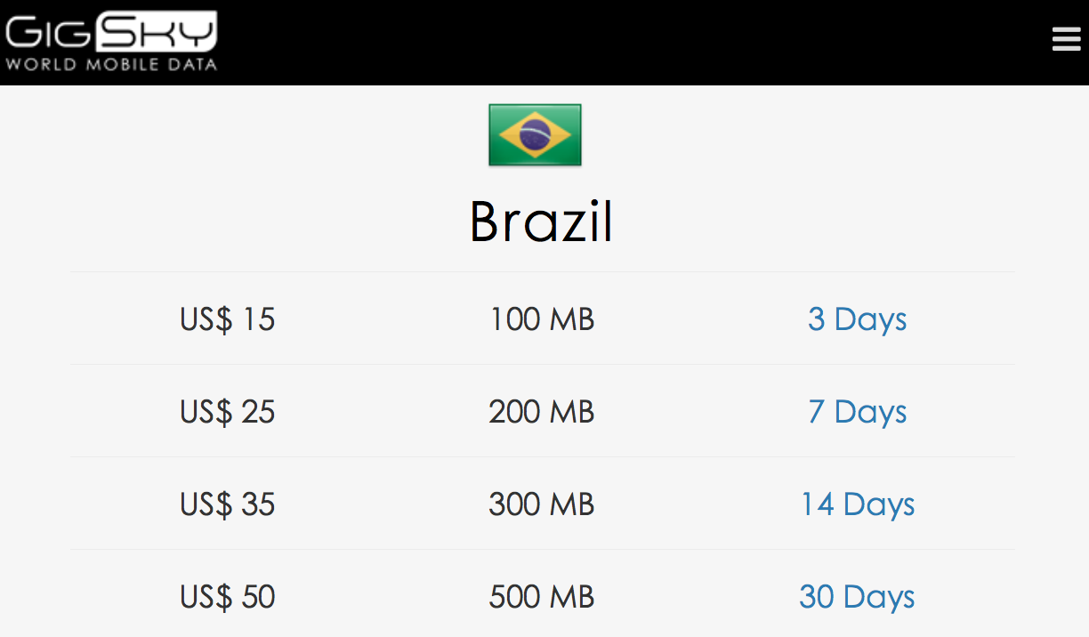 Planos da GigSky pelo Apple SIM no Brasil