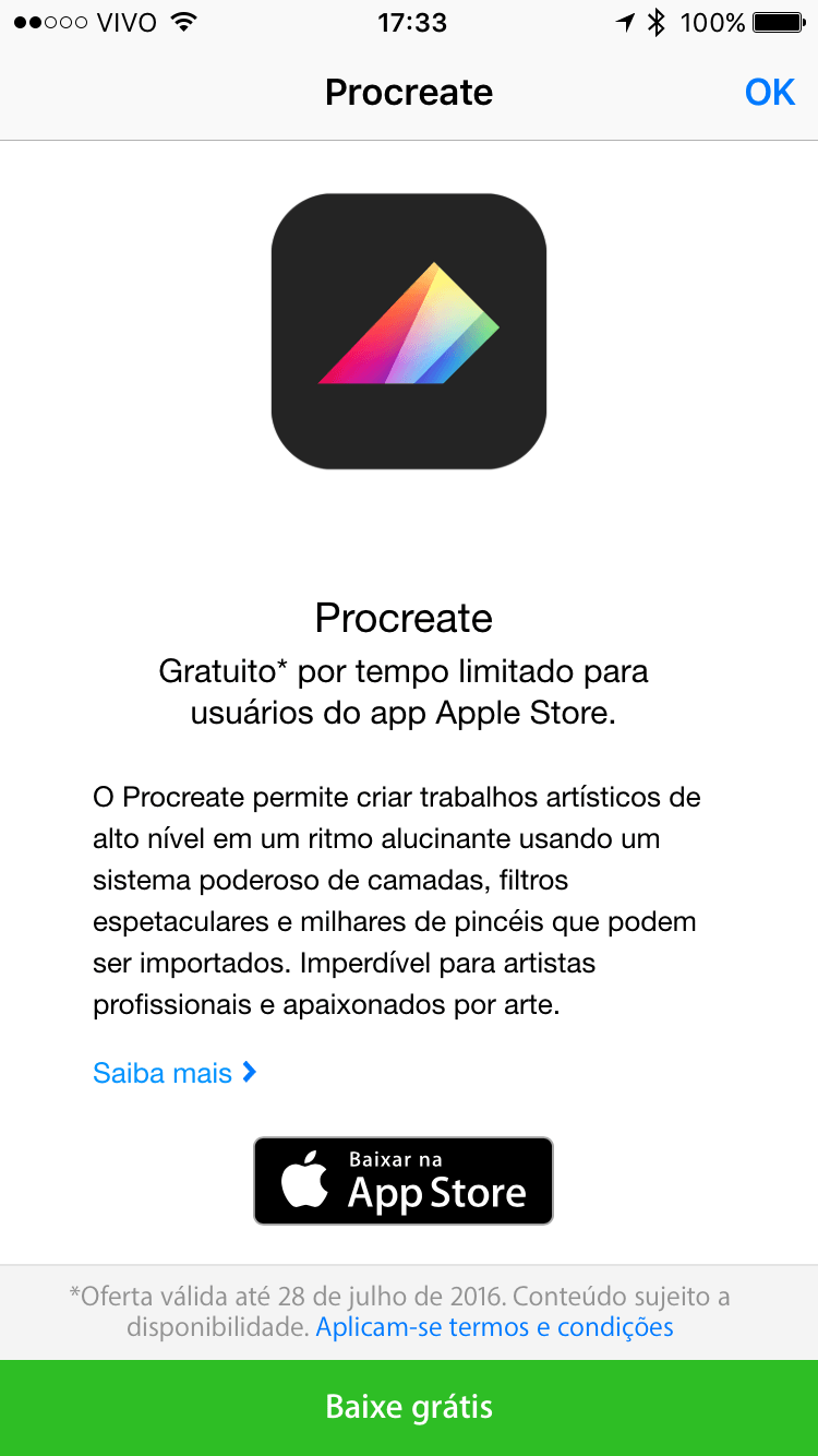 Procreate Pocket de graça no app Apple Store