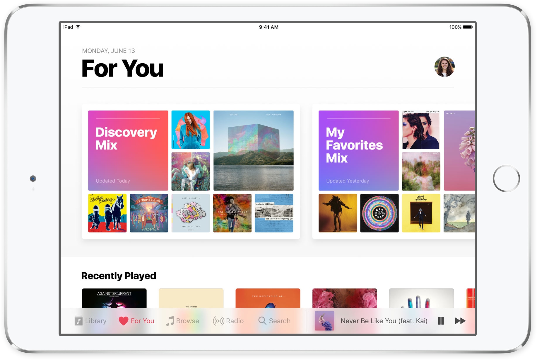 Apple Music rodando num iPad