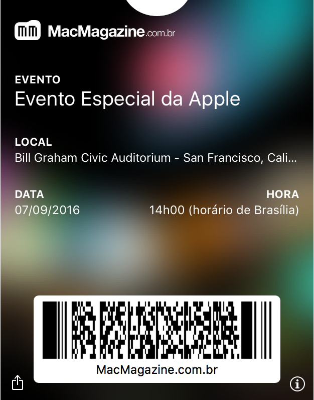 Tíquete do Wallet para o evento do “iPhone 7”
