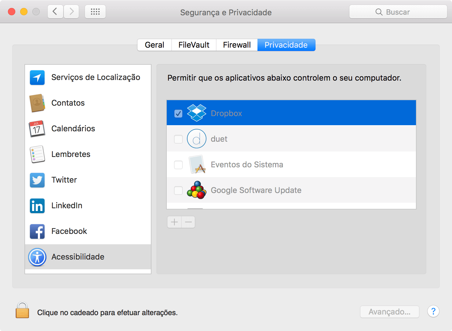 Dropbox com acesso para controlar o Mac