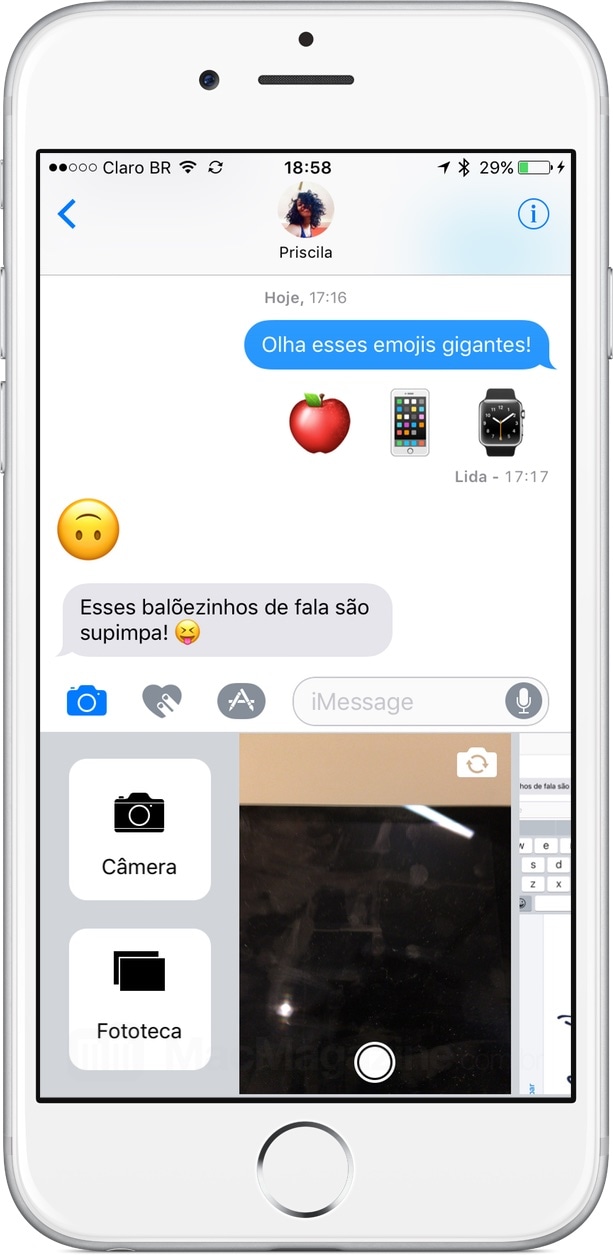 Câmeras e fotos no iMessage do iOS 10