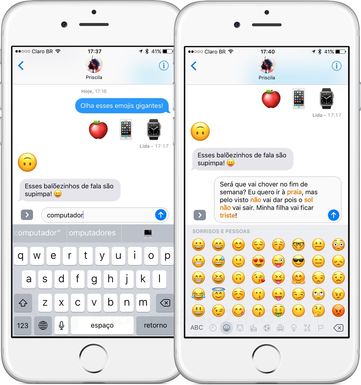 Interagindo com emojis no iMessage do iOS 10