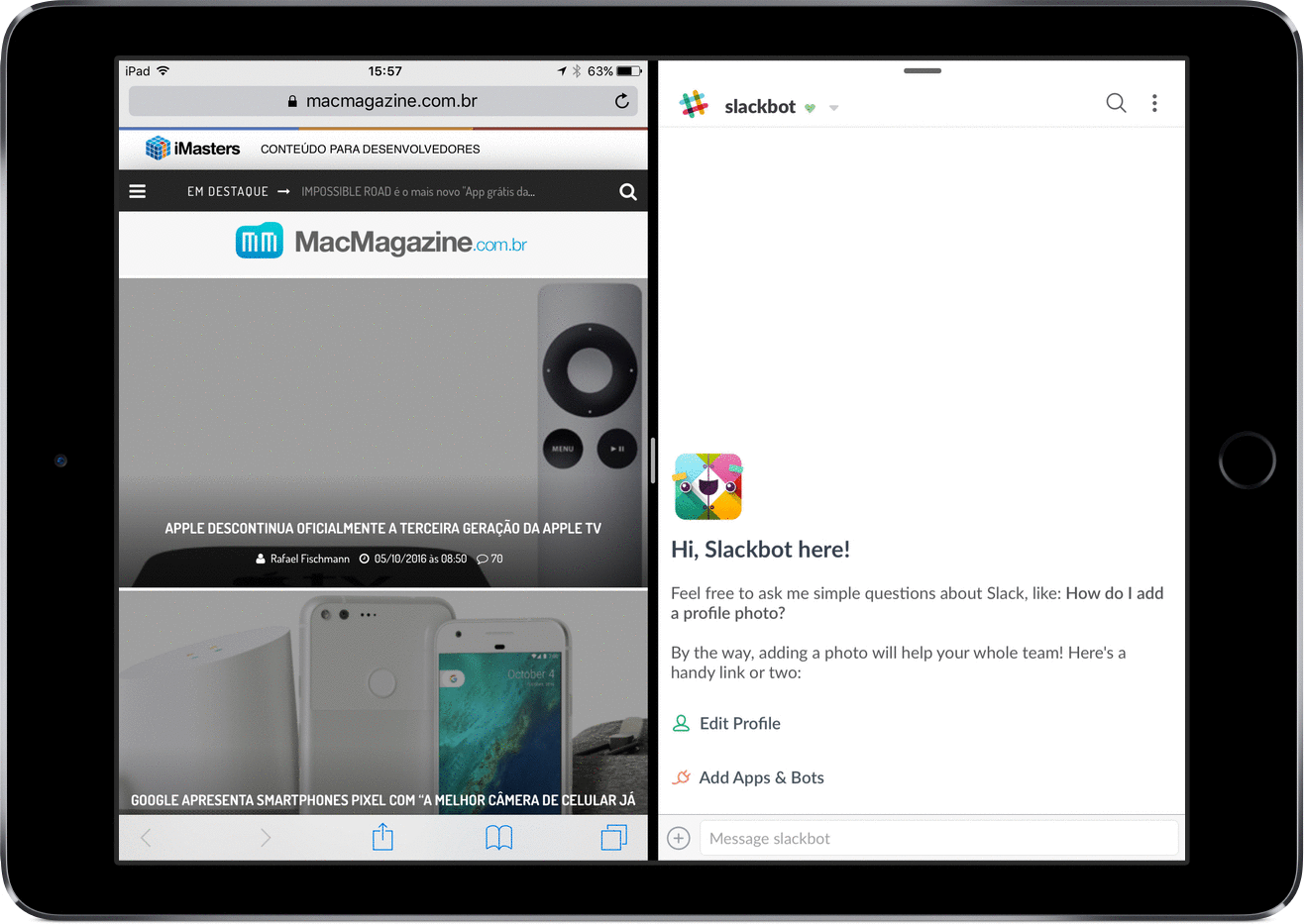 Split View no iPad Pro de 9,7 polegadas