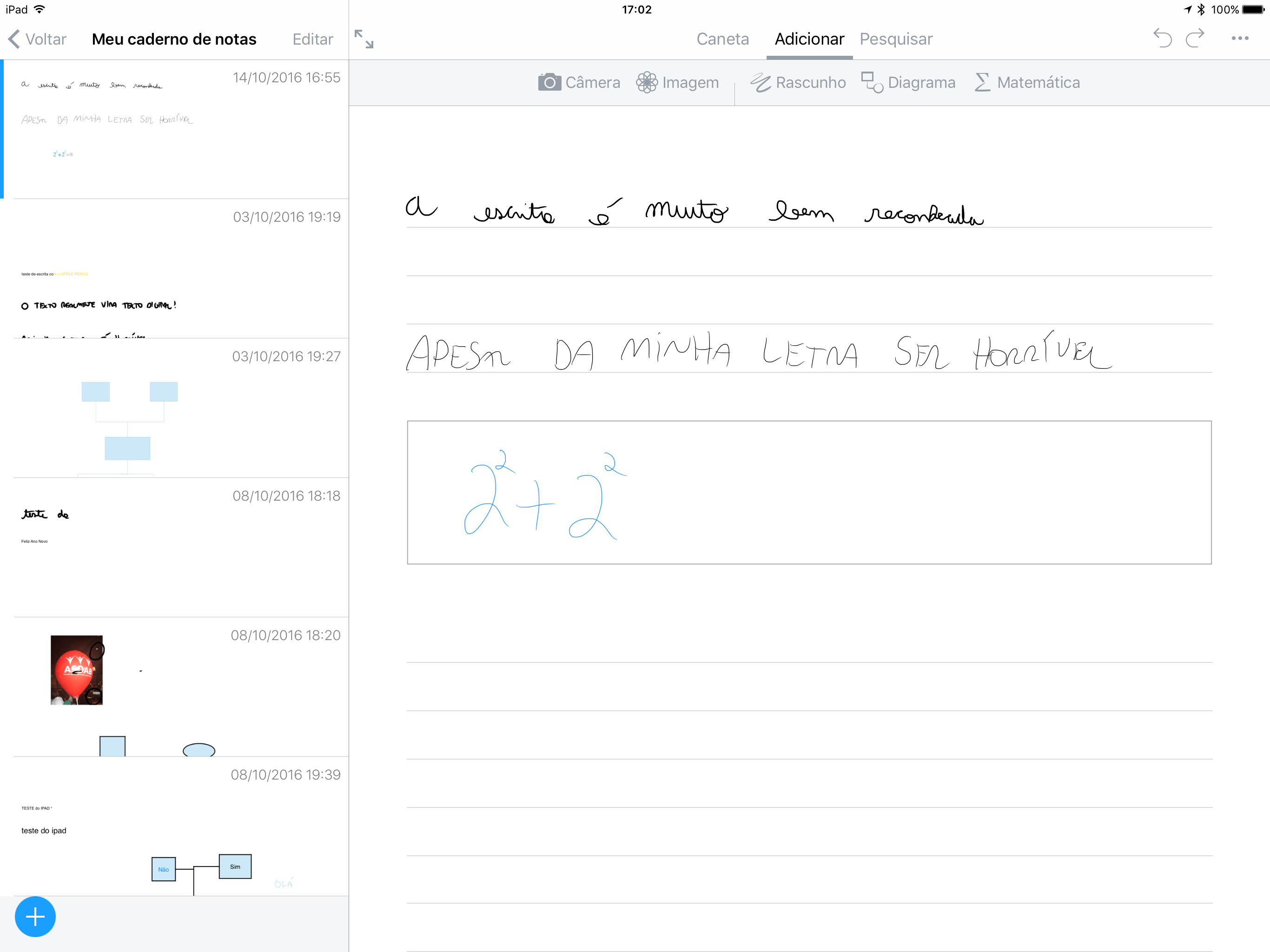 Equações matemáticas no app Nebo para iOS (iPads)