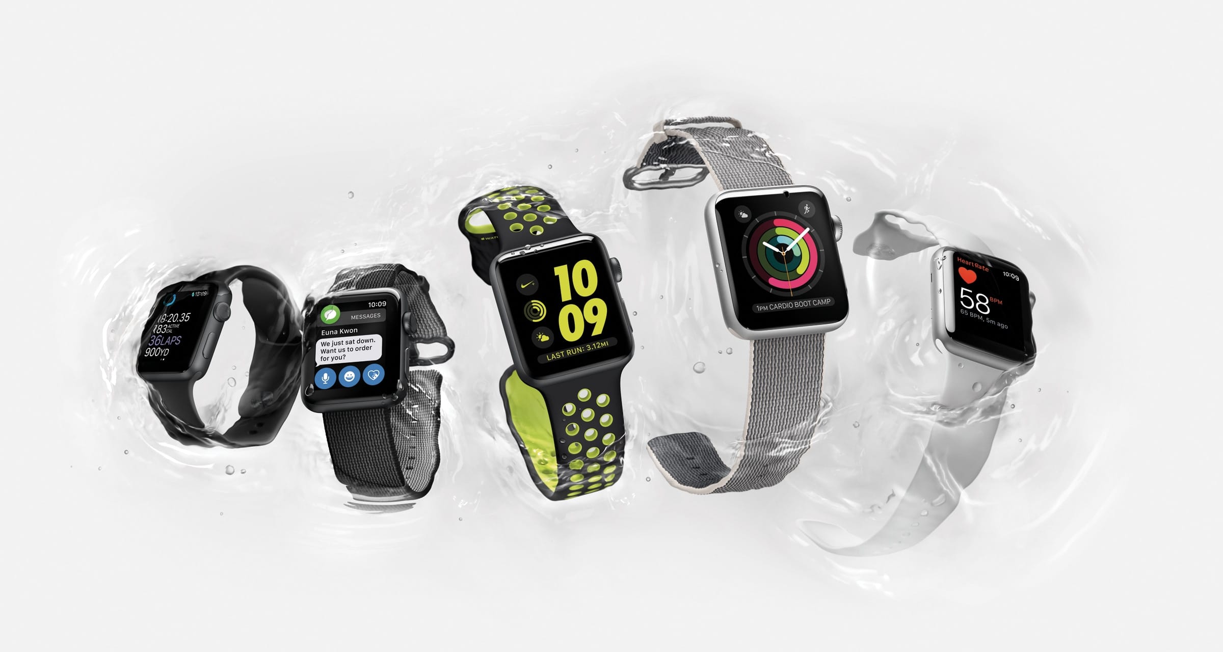 Modelos de Apple Watch Series 2 molhados