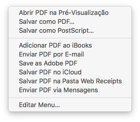 Opções para salvar em PDF no macOS