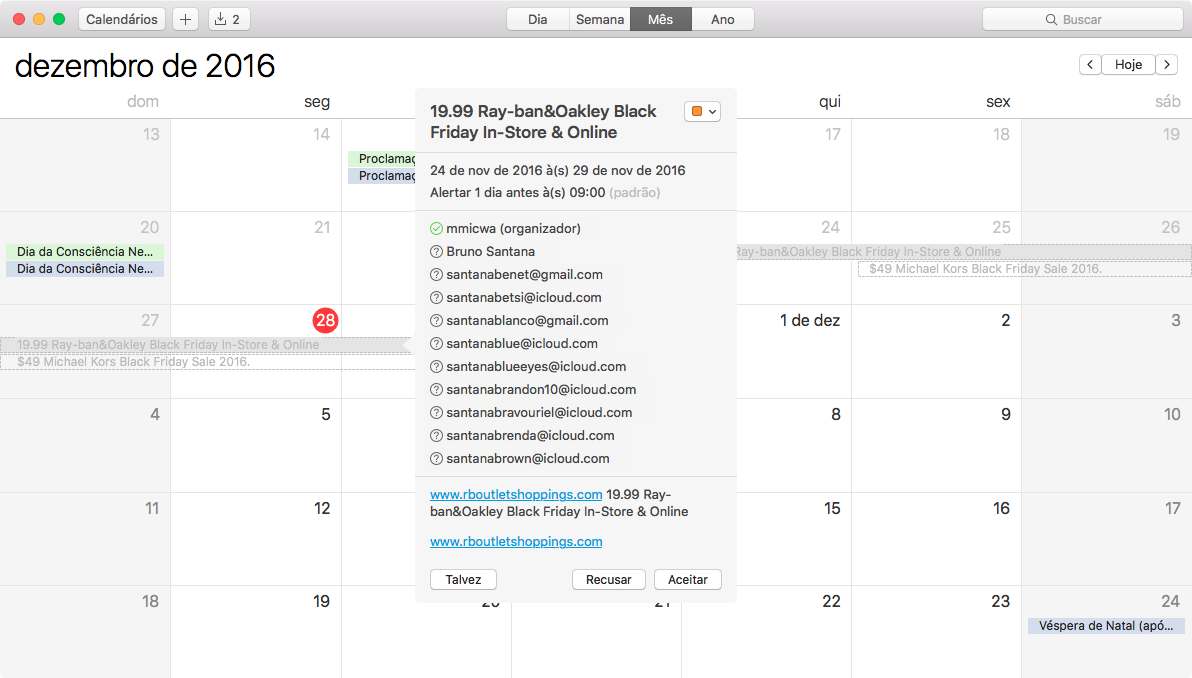 Spam no calendário do iCloud