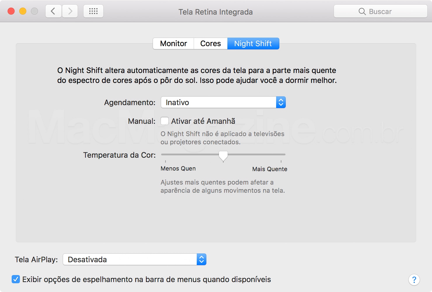 Night Shift no macOS Sierra 10.12.4 beta