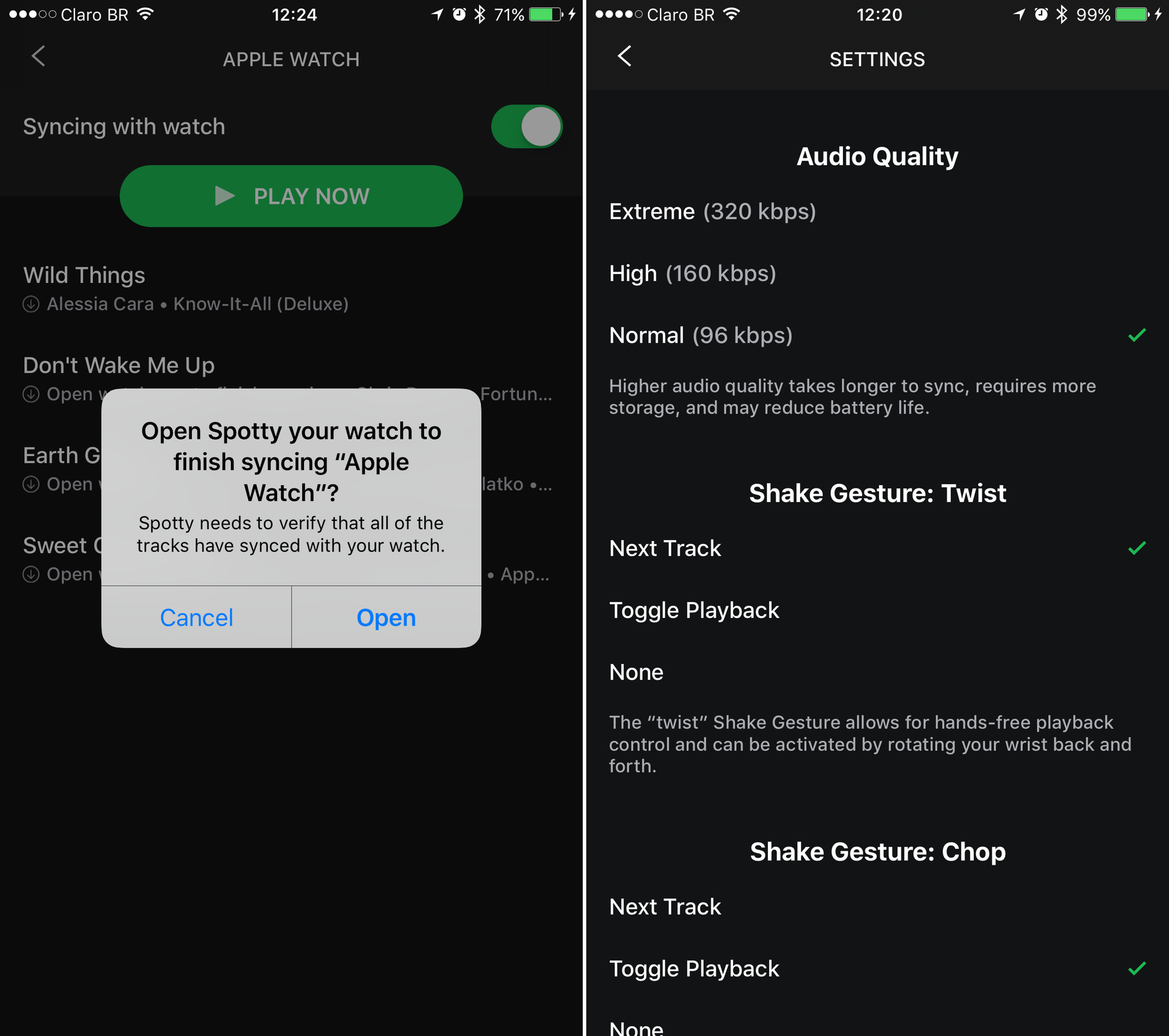 Sincronização de músicas pelo app Spotty para watchOS