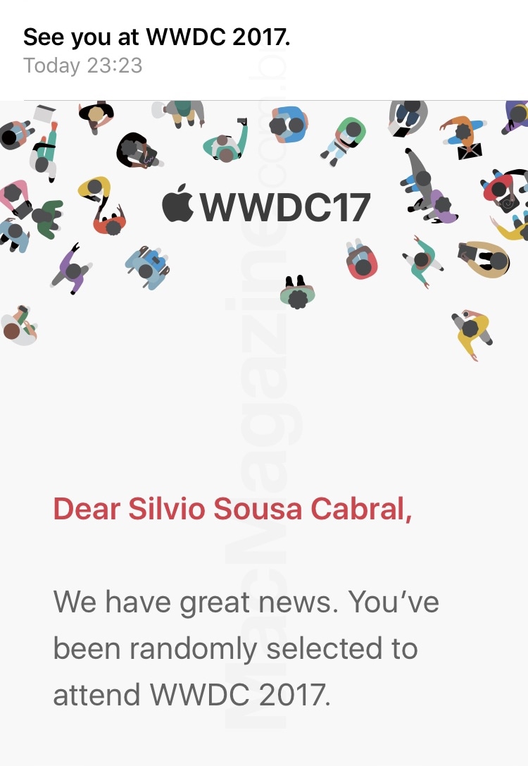 Confirmação de participação na WWDC'17